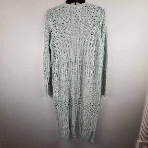 No Boundaries Pointelle Open Cardigan Jade Green Large 11/13 Juniors Knit Pocket - Picture 8 of 9